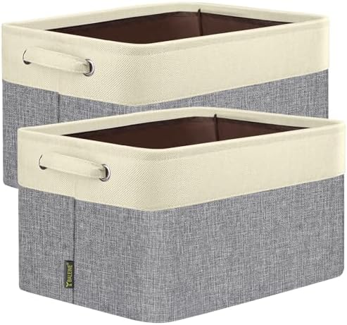 BALEINE 2 Pack Fabric Closet Storage Bins for Shelves, Linen Closet Organizers and Storage, Decorative Baskets for Organizing, Shelf, Clothes, Home, Office (Grey, 15"x11"x9.5") by BALEINE