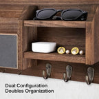 Lwenki Mail and Key Holder – Wall Mount Key Hanger with Shelf and 7 Metal Hooks – Decorative Natural Paulownia Wood Entryway Organizer with Mounting Hardware (16.5”W x 8.7”H x 3.5”D) (Brown) - Image 4