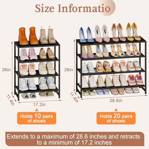 4-Tier Expandable Shoe Rack,Metal Shoe Rack for Closet,Shoe Storage Shelf - Image 2
