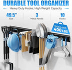 49.5" Garage Tool Organizer Wall-Mounted, Heavy Duty Garage Wall Organizer with 10 Adjustable Hooks, Garden Tool Storage Rack, Holds Up to 400 lbs - Image 2