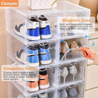Clemate Upgraded X-Large Shoe Storage Box,8 Pack,Shoe Box Clear Plastic Stackable,Drop Front Shoe Box with Clear Door,Shoe Organizer and Shoe Containers For Sneaker Display,Fit up to US Size12 - Image 6
