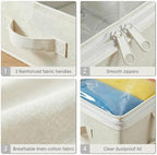 2-Pack Under Bed Storage Containers, 4.5 Inches Tall Clothes Storage, Beige | Low Profile Collapsible Underbed Organizer Bin with Sturdy Sidewalls/Bottom, Cotton-linen, For Seasonal Clothes & Bedding - Image 4