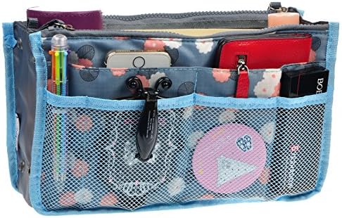 Vercord Purse Organizer Insert for Handbags Bag Organizers Inside Tote Pocketbook Women Nurse Nylon 13 Pockets Blue Flower Large by Vercord