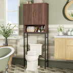 FiveWillowise Over The Toilet Storage Cabinet with Fluted Doors and Adjustable Shelf, Tall Bathroom Organizer with Metal Stand Space Saver Over Toilet, Wood Rack for Bathroom, Restroom, Laundry - Image 3