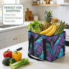 Trunk Organizer Collapsible Car Organizer with Handle Car Storage Box Bin for Groceries SUV Utility Tote Bag Portable Vehicle Container Parrot and Palm Leaf Black - Image 5