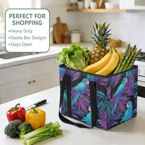 Trunk Organizer Collapsible Car Organizer with Handle Car Storage Box Bin for Groceries SUV Utility Tote Bag Portable Vehicle Container Parrot and Palm Leaf Black - Image 5