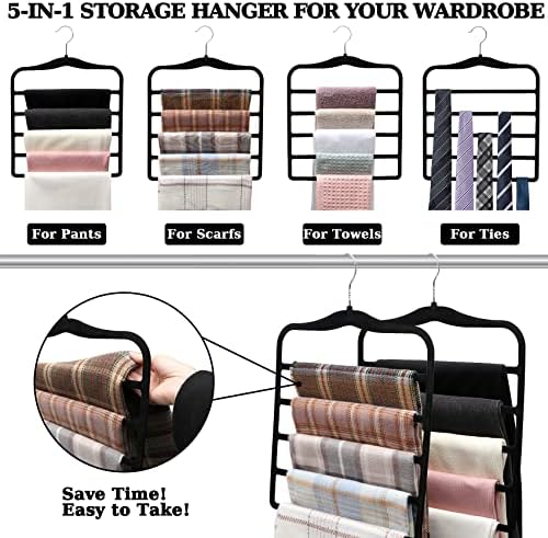 Closet Organizers and Storage, 5 Pack Velvet Pants-Hangers-Space-Saving | Non Silp 5 Tier Scarf Jeans Organizer, Dorm Room Essentials for College Students Girls Boys Guys, Home Storage - Image 3