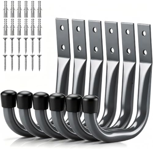 HORUSDY 6-Pack Heavy Duty Metal Wall Hooks, Large Garage Storage & Organization Hooks for Tools, Extension Cords, Ladders, and Bags, Wall Mount J Hooks for Indoor Outdoor Use, Gray by HORUSDY