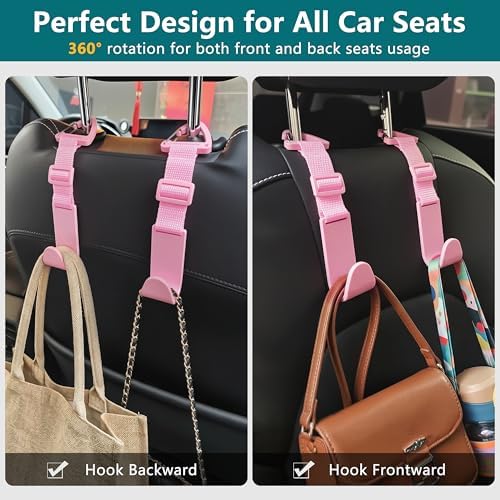 Amooca 4 Pack Anti-drop Headrest Hooks Adjustable Car Seat Organizer - Image 3