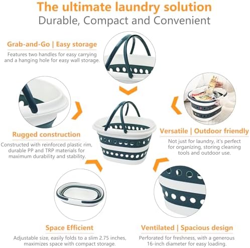 2 Pack Compact Collapsible Laundry Basket, Small Size Pop-Up Hamper Perfect for Bedroom Side,Bathroom,Travel, Not for Large Families, Foldable with Handle, Measures 16 x 12.5 x 9.5 In, (Blue) - Image 3
