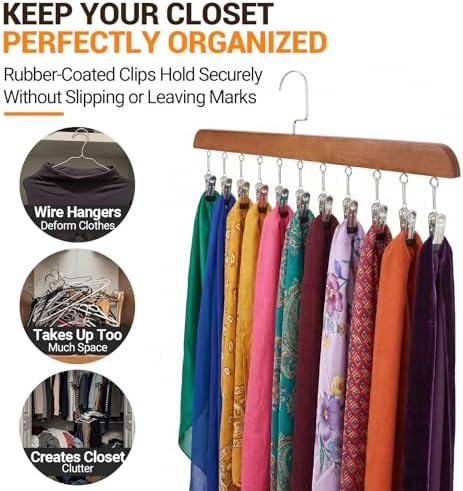 2-Pack Pants Hangers with Clips – 10 Clips Each, Space Saving Closet Organizer Hanger for Leggings, Jeans, Hats, Shorts, Belts, Scarves – Closet Organizer (2, Brown) - Image 5