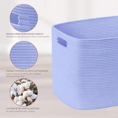 60L Woven Laundry Basket Hamper with Handles, Blue Purple - Image 6