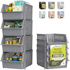 Skywin Stackable Storage Bins Open Front for Pantry Storage, 4 Pack - Grey by Skywin