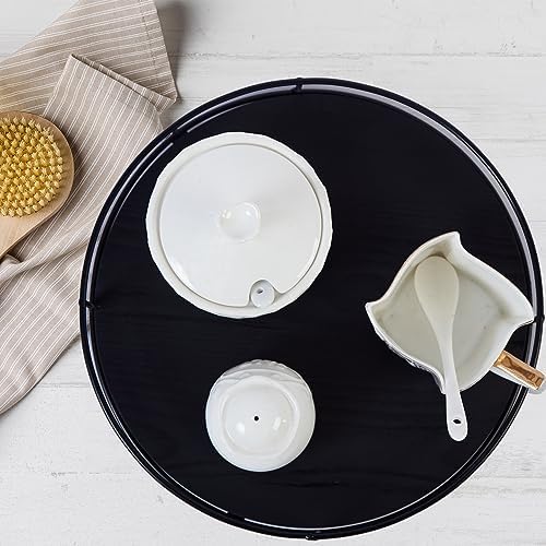 [ 2 Pack ] 9" & 10" Black Wood Lazy Susan Organizers with Steel Sides - Image 4