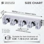 TOGU Mop and Broom Holder Wall Mounted 4 Position Storage Rack with 5 Retractable Hooks Holds up to 9 Tools Utility Weatherproof Holder for Garage Storage Systems Broom Organizer,Gray - Image 5