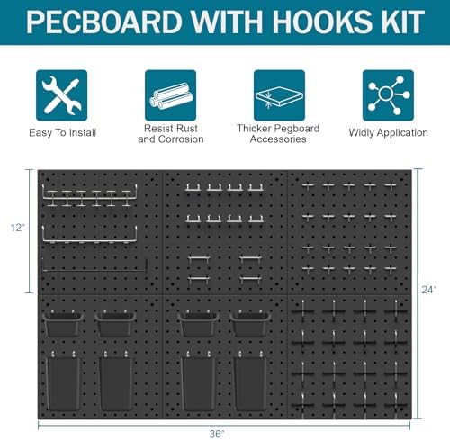 Peg Board Kit, Includes Pegboard and Accessories,with Hooks and Bins,Peg Board Wall Organizer for Office,Ornaments Display,Crafts Organization (129, Black) - Image 4