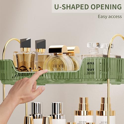 Akinbas 2 Tier Bathroom Organizer Countertop Makeup Perfume Tray Skincare Organizer for Bathroom Dresser Vanity (Green) - Image 4