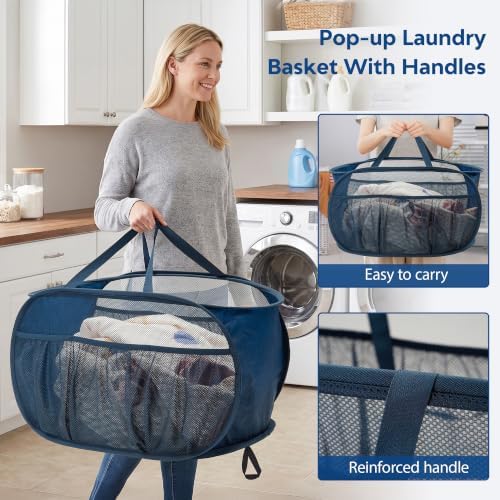 Pop Up Laundry Hamper with Convenient Bags, Upgrade Collapsible Laundry Baskets, Foldable Laundry Basket Mesh Light Weight, Easy to Carry Clothes Hampers for Laundry, Dorm, Toys, Travel 5 Pack - Image 6