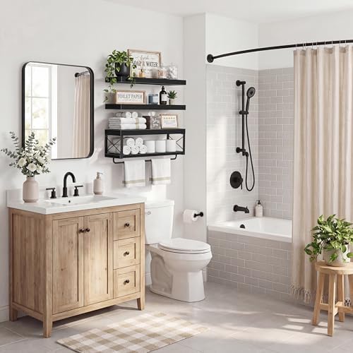 QEEIG Bathroom Shelves Over Toilet - Floating Shelf for Wall Toilet Paper Storage Farmhouse 24 inch Long Set of 3, Black (029-60B3) - Image 2