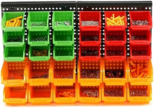 30-Bin Wall Mounted Storage Bins Kit, Tool Organizer Rack, Garage Hardware Organizer, Parts Storage Bins, DIY Combination(Red & Green & Orange Type) - Image 6