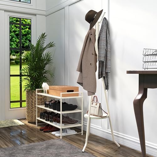 Simple Houseware Freestanding Coat Rack with Shelf, 9 hooks, White - Image 3