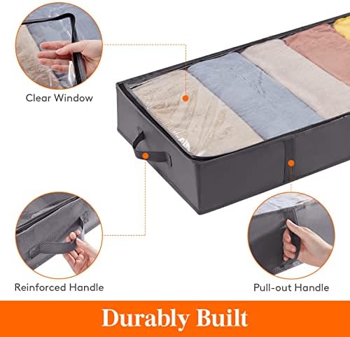 Lifewit Under Bed Storage Bag Organizer with Reinforced Handle Thick Fabric Clear Window Large Capacity Foldable Underbed Storage Container for Clothes Blankets Set of 6 Organization and Storage, Grey - Image 5