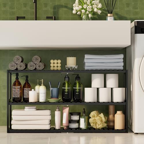 Extra Long Bathroom Organizer Storage Shelves 100% Bamboo Adjustable Height Over The Toilet Storage Floating Shelf for Wall Shower Shelf Can Placed in The Bathroom Kitchen Living Room for Multi Usage - Image 5