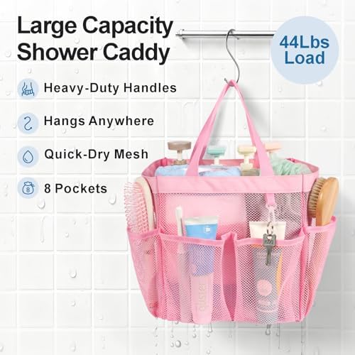 Mesh Shower Caddy Portable - 8 Pockets, S-Hook, Shower Bag for Dorm Camping - Image 3