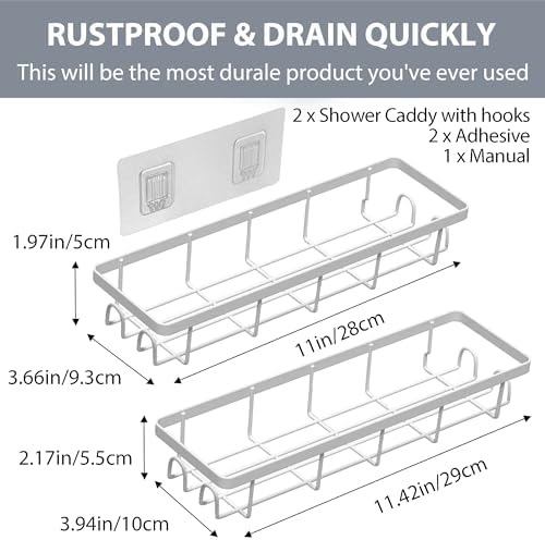 Shower Caddy Organizer with Hooks,Self Adhesive Bathroom Shelves,No Drilling Bathroom Organizers and Storage,Perfect for RV, Apartment, Home Decor,2 Pack White - Image 3