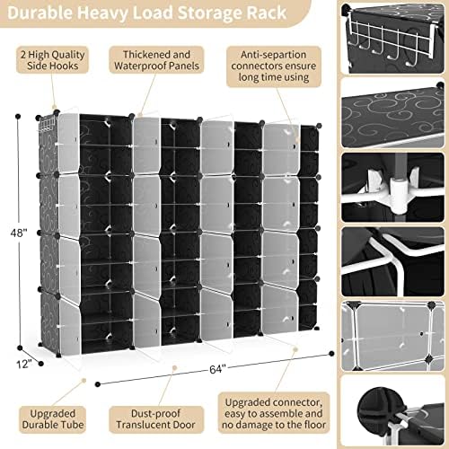 Portable Shoe Rack with Door, 64 Pairs Cabinet Easy Assembly, Plastic Adjustable Shoe Storage Organizer Stackable Detachable Free Standing DIY Expandable 8 Tier Black - Image 3