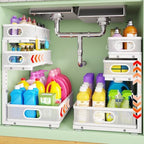 3 Tier White Under Sink Organizer,Kitchen Cabinet Storage Organizer(2 pack) by Kzeirm