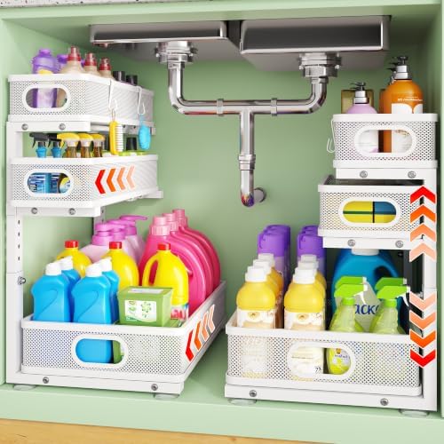 3 Tier White Under Sink Organizer,Kitchen Cabinet Storage Organizer(2 pack) by Kzeirm