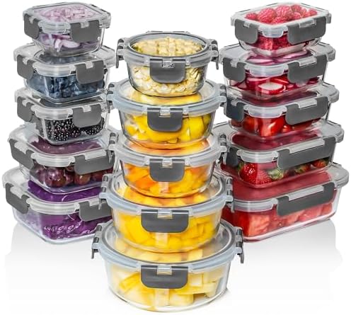 Razab 30 PC Glass Food Storage Containers with Lids - Reusable Glass Meal Prep Containers for Lunch and Leftovers - Airtight & Leakproof Snap Locking Lids - Oven, Freezer, Microwave & Dishwasher Safe by RazabHomeGoods