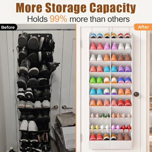 UVIAHOMI 20-30 Pairs Over the Door Shoe Organizer, Breathable Pockets Hanging Shoe Storage for Closet, 10-Tier Door Shoes Rack, Handing Shoes Holder Fit All the Family's Sneakers, Boots, Heels, White - Image 6