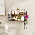 3-in-1 Wall Mounted Hair Dryer Holder with 2 Tier Shelves & Detachable Basket, Space Saving Organizer for Bathroom, Kitchen, Bedroom, Rust-Resistant, Easy Install (Rustic Brown) by Homeiju