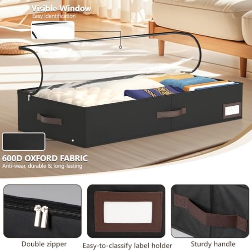 OIAHOMY 2 Pack Under Bed Storage with Handles, Underbed Container for Bedroom & Closet, Fits Beds Higher than 6", Under the Bed Storage for Seasonal Clothes, Blankets & Shoes - Black - Image 4