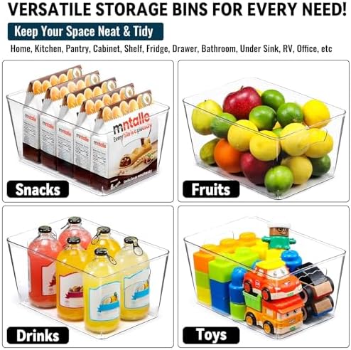 12 PACK LARGE Sturdy Clear Storage Bins, Plastic Home Pantry Organizer Bins - Image 6