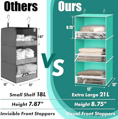 Simple Houseware 3 Shelf Hanging Closet Organizer, Turquoise | 3 Shelf Hanging Closet Organizer with Front Stopper - Image 4