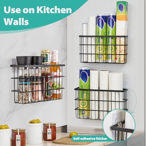 Sinnsally 3 Pack Cabinet Door Organizer,Self Adhesive Lid Organizers Inside Cabinet Storage Boxes,Hanging Storage Basket Organizer Wall Mounted Pantry Caddy Cup Holder for Kitchen,Fridge,Bathroom - Image 4