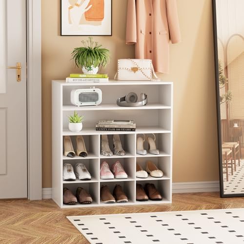 Garden 4 you Shoe Rack Organizer, 5-Tier Wood Cubby Shoe Rack with 2 Storage Shelf and 9 Cubbies, Shoe Organizer Cabinet for Entryway, Hallway, Closet and Garage, White - Image 2