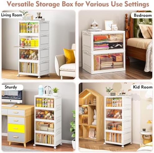 CTSNSLH 4 Tier Plastic Storage Bins with Lid 32QT - Stackable Storage Bins | Organizers and Storage with Wheels, Plastic Storage Cabinet Organization and Storage for Living Room,Office,Dorm - Image 4