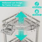 HapiRm Standing Corner Shower Caddy - 3 Tier Shower Organizer Corner with Soap Holder and 4 Hooks, Rustproof Bathroom Storage Shelves with Adhesives, Silver - Image 3