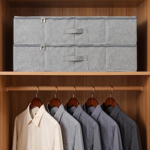 2-Pack Under Bed Storage Containers with Lids, 6.7" Low Profile Under Bed Organization Bins for Clothes, Bedding and Sweaters, 53L Large Fabric Storage Boxes, Foldable Space Saving, Gray - Image 7