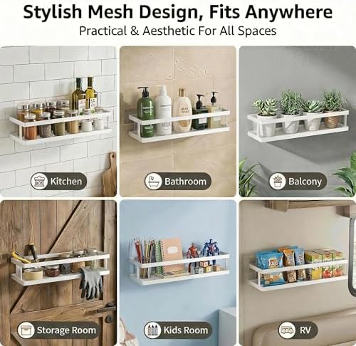 PUSDON 5-in-1 16.5" Extra Long Kitchen Organizer & Shower Caddy Set, Wall Mount Spice Rack with Paper Towel Holder, Utensil Holder & Soap Dish, Rustproof Mesh - White, Guardrail - Image 7