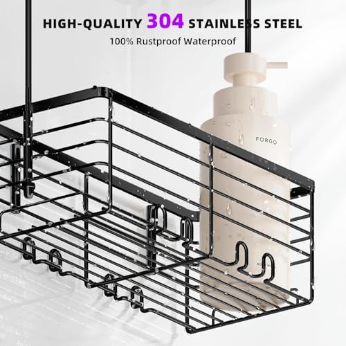 SHANSHUI Shower Hanging Caddy, Bathroom Shower Organizer Basket, Shampoo Bracket Over Door Rack with Hooks, 304 Stainless Steel - Image 4