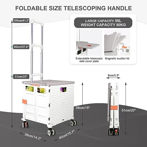 FELICON SELORSS Folding Utility Cart Portable Rolling Crate Handcart-White - Image 4