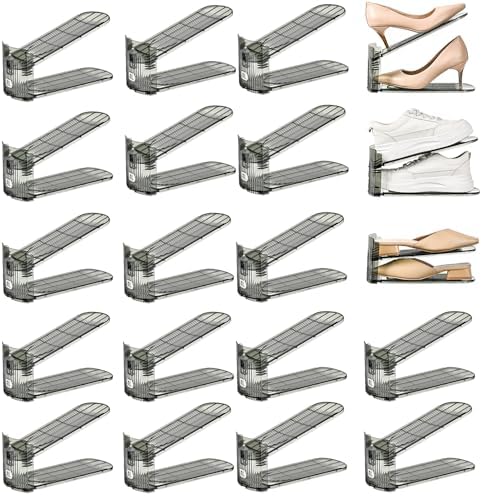 Shoe Slots Organizer, Clear Shoe Stacker, Adjustable Level Shoe Rack,Storage Space Saver for Sneakers Display (Grey Transparent, 20Pack) by UniHIMO