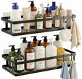 PUSDON 2-Pack Minimalist Shower Caddy Wall Mount, Open Frame Bathroom Shelf Organizer with Mesh Base, Rustproof Floating Spice Rack for Kitchen, Holds 50 LBS, 4 Hooks - Matte Black, Guardrail by PUSDON