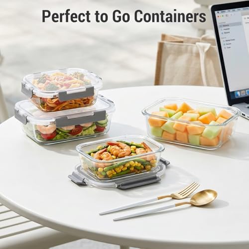 Dealusy 10 Sets 36 oz & 12 oz Glass Food Storage Containers with lids, Gray - Image 7