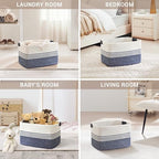 45L Woven Laundry Basket Hamper with Leather Handles,Denim Blue - Image 4